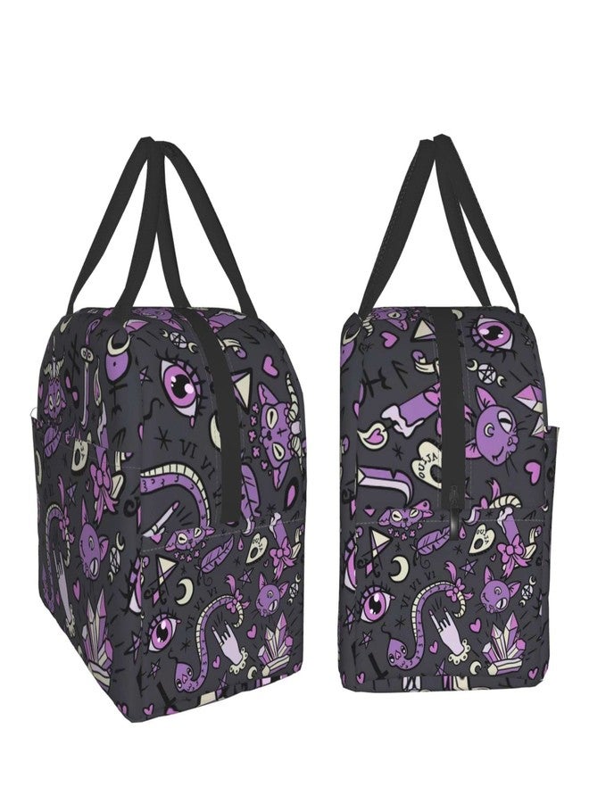 Funacola Magic Goth Spooky Gray Purple Black Lunch Box Reusable Halloween Lunch Bag Witch Insulated Meal Bags Food Container For Boys Girls Men Women Kids School Work Travel Picnic - Image 3